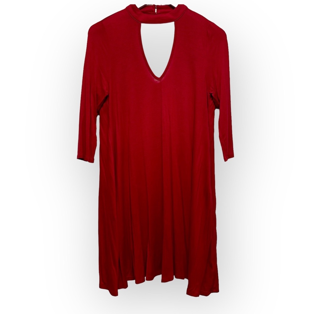 3/15 💚 Nordstrom Want & Need Red Cut Out Keyhole 3/4 Sleeve Mini Swing Dress M